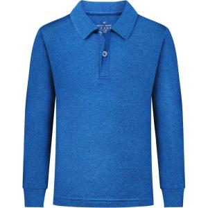 imageQBK Toddler to Youth Boys Performance Golf Polo Kids Athletic Moisture Wicking Long Sleeve Shirts School UniformOcean Blue