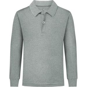 imageQBK Toddler to Youth Boys Performance Golf Polo Kids Athletic Moisture Wicking Long Sleeve Shirts School UniformStone Gray