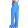 image:imageQBK Wide Leg Scrub Pants for Women  High Rise Straight Wide Leg Yoga Scrub Uniform Pants AntiWrinkle amp Knit Yoga WaistbandCeil Blue