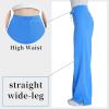 image:imageQBK Wide Leg Scrub Pants for Women  High Rise Straight Wide Leg Yoga Scrub Uniform Pants AntiWrinkle amp Knit Yoga WaistbandCeil Blue