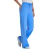 image:imageQBK Wide Leg Scrub Pants for Women  High Rise Straight Wide Leg Yoga Scrub Uniform Pants AntiWrinkle amp Knit Yoga WaistbandCeil Blue