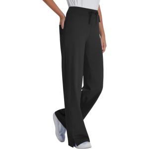image:imageQBK Wide Leg Scrub Pants for Women  High Rise Straight Wide Leg Yoga Scrub Uniform Pants AntiWrinkle amp Knit Yoga WaistbandBlack