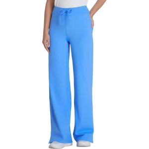 image:imageQBK Wide Leg Scrub Pants for Women  High Rise Straight Wide Leg Yoga Scrub Uniform Pants AntiWrinkle amp Knit Yoga WaistbandCeil Blue