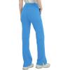 image:imageQBK High Rise Yoga Scrub Pants Women  Straight Wide Leg Uniform Pants with Cargo Pocket AntiWrinkle amp Knit Yoga WaistbandCeil Blue