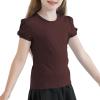 image:imageQBK Girls Cotton T Shirts 2T12Years Puff Sleeve Crew Neck Tops for Toddlers amp KidsBrown