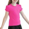 image:imageQBK Girls Cotton T Shirts 2T12Years Puff Sleeve Crew Neck Tops for Toddlers amp KidsHot Pink