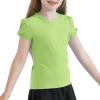 image:imageQBK Girls Cotton T Shirts 2T12Years Puff Sleeve Crew Neck Tops for Toddlers amp KidsLight Green