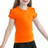 image:imageQBK Girls Cotton T Shirts 2T12Years Puff Sleeve Crew Neck Tops for Toddlers amp KidsOrange