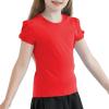 image:imageQBK Girls Cotton T Shirts 2T12Years Puff Sleeve Crew Neck Tops for Toddlers amp KidsRed