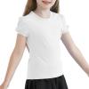 image:imageQBK Girls Cotton T Shirts 2T12Years Puff Sleeve Crew Neck Tops for Toddlers amp KidsWhite