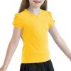 image:imageQBK Girls Cotton T Shirts 2T12Years Puff Sleeve Crew Neck Tops for Toddlers amp KidsYellow
