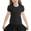 image:imageQBK Girls Cotton T Shirts 2T12Years Puff Sleeve Crew Neck Tops for Toddlers amp KidsBlack