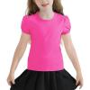 image:imageQBK Girls Cotton T Shirts 2T12Years Puff Sleeve Crew Neck Tops for Toddlers amp KidsHot Pink