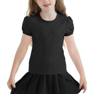 image:imageQBK Girls Cotton T Shirts 2T12Years Puff Sleeve Crew Neck Tops for Toddlers amp KidsBlack