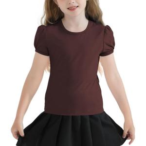image:imageQBK Girls Cotton T Shirts 2T12Years Puff Sleeve Crew Neck Tops for Toddlers amp KidsBrown