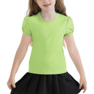 image:imageQBK Girls Cotton T Shirts 2T12Years Puff Sleeve Crew Neck Tops for Toddlers amp KidsLight Green
