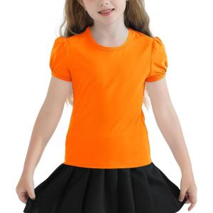 image:imageQBK Girls Cotton T Shirts 2T12Years Puff Sleeve Crew Neck Tops for Toddlers amp KidsOrange