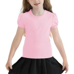 image:imageQBK Girls Cotton T Shirts 2T12Years Puff Sleeve Crew Neck Tops for Toddlers amp KidsPink