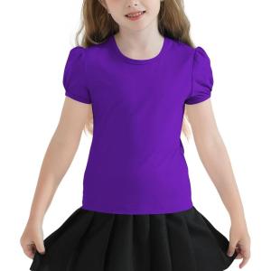 image:imageQBK Girls Cotton T Shirts 2T12Years Puff Sleeve Crew Neck Tops for Toddlers amp KidsPurple