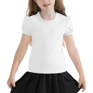 image:imageQBK Girls Cotton T Shirts 2T12Years Puff Sleeve Crew Neck Tops for Toddlers amp KidsWhite