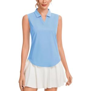 image:imageQBK Womens Sleeveless Golf Polo Shirts VNeck Collared Tennis Tank Tops UPF 50 Quick Dry Lightweight Athletic ShirtSky Blue
