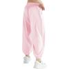 image:imageQBK 3T14Years Girls Summer Lightweight Baggy Joggers with PocketsWide Leg Sweatpants Cinched Bottom Hip Hop Dance PantsLight Pink114