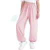 image:imageQBK 3T14Years Girls Summer Lightweight Baggy Joggers with PocketsWide Leg Sweatpants Cinched Bottom Hip Hop Dance PantsLight Pink114